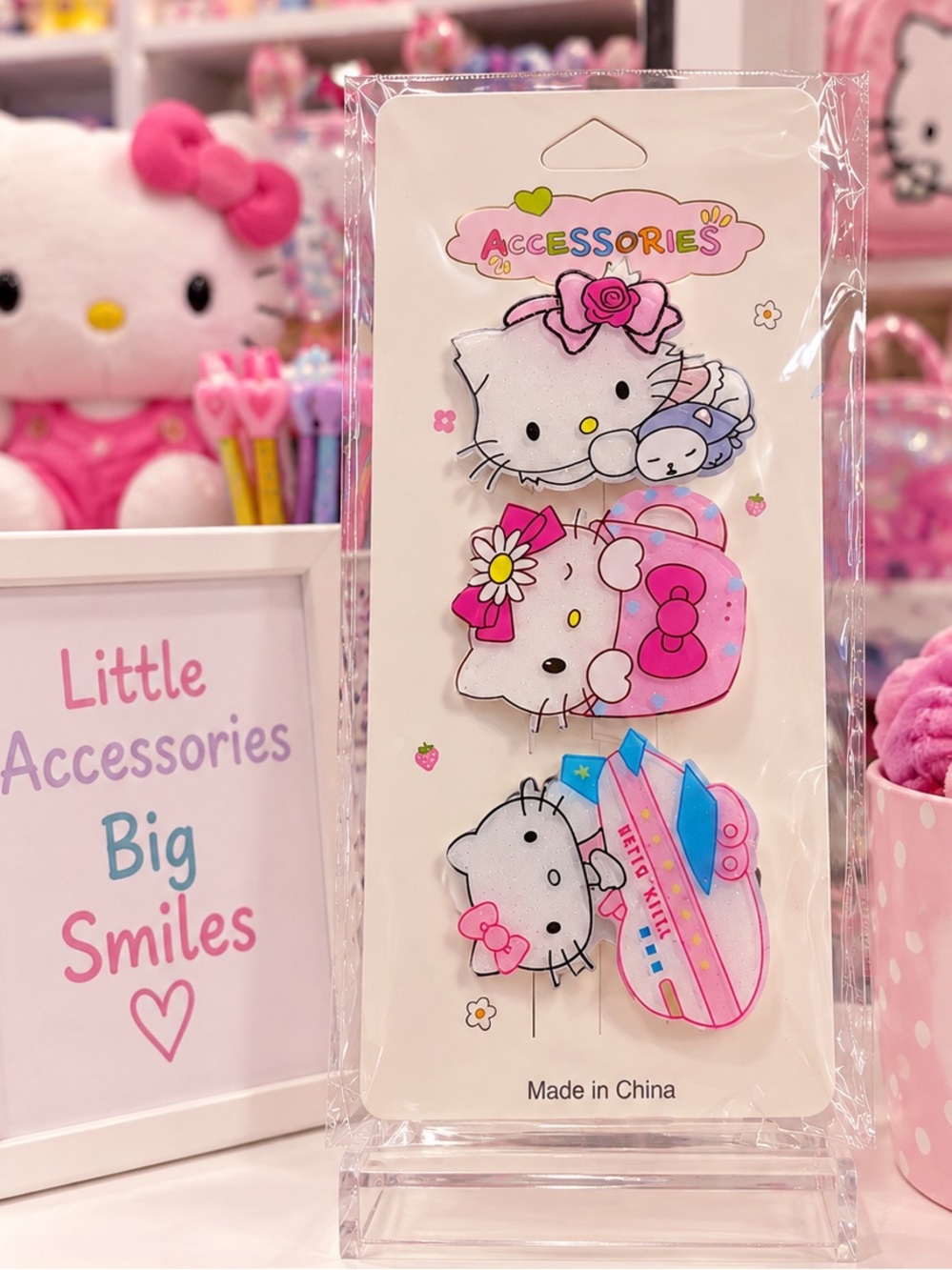 Hello Kitty Pink and White Cute Hair Clip Set - 3 Pack